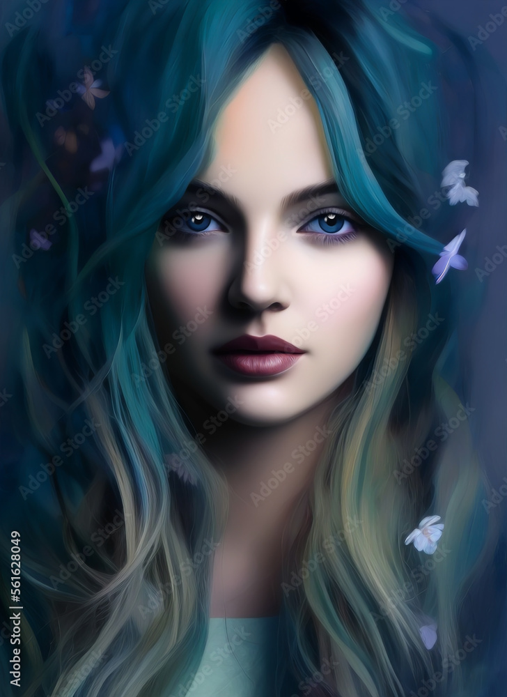 Digital portrait of a beautiful face. Artistic Illustration of a beautiful girl. Beautiful woman painting. Generative AI Digital portrait of a beautiful face. Artistic Illustration of a beautiful girl. Beautiful woman painting. Generative AI