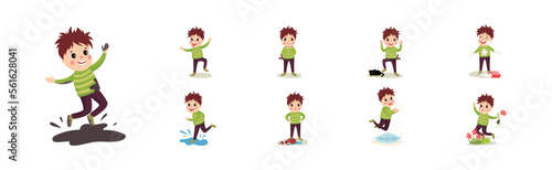 Naughty Little Boy Playing and Misbehaving Vector Set