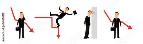 Business Man Fail Suffering Loss and Being In Debt Vector Set
