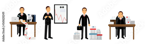 Business Man Fail Suffering Loss and Being In Debt Vector Set