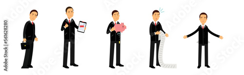 Business Man Fail Suffering Loss and Being In Debt Vector Set