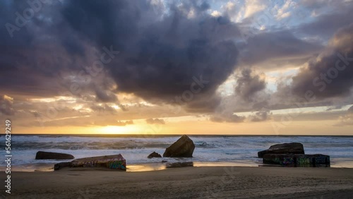 Timelapse coucher de soleil mer capbreton landes 4K