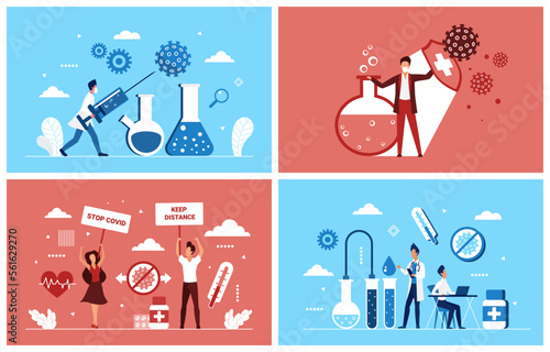 Covid vaccination campaign. World immunization, stop pandemic spreading vector illustration