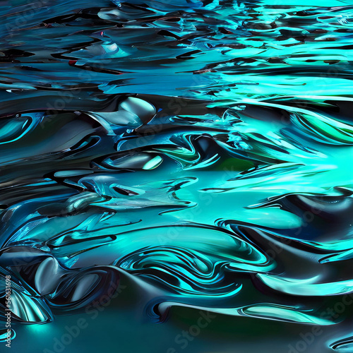 Abstract cyan blue wet water liquid sea waves model texture render