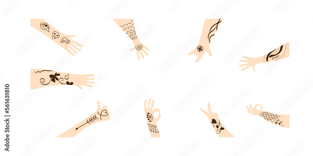 frame of human arms with tattoo for tatoo salon or barber shop ads.