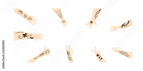 frame of human arms with tattoo for tatoo salon or barber shop ads.