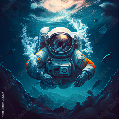 Wallpaper Mural an astronaut in the ocean generative AI Torontodigital.ca