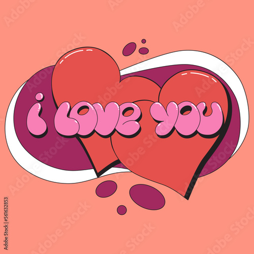 Greeting card with hearts and lettering in graffiti style. Vector illustration