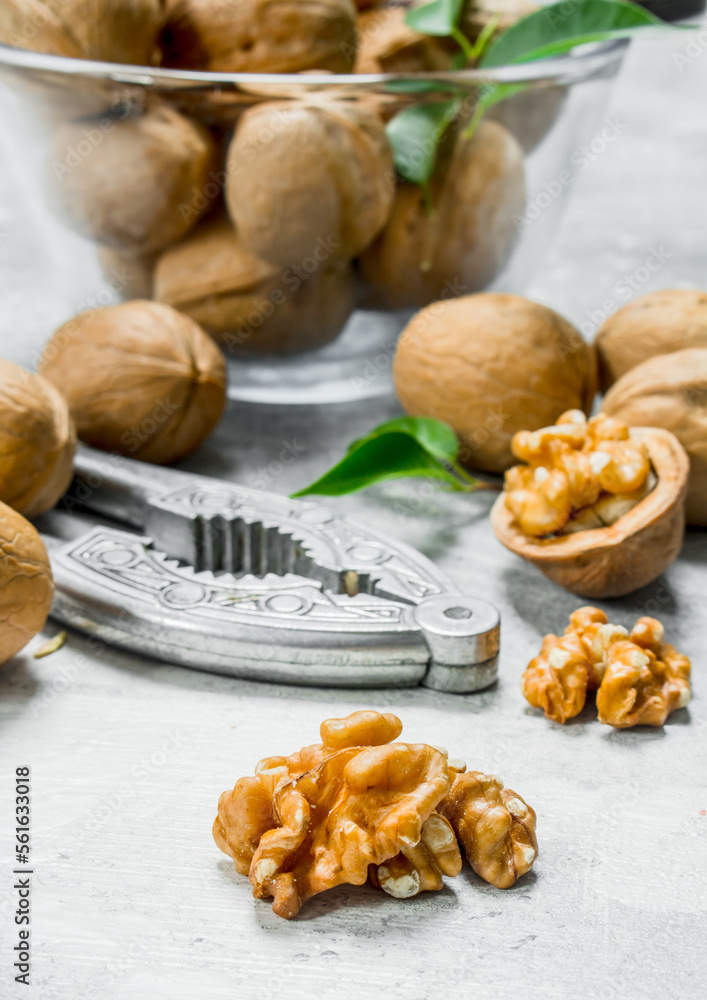 Shelled walnuts with a Nutcracker . .
