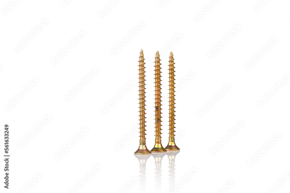macro screw of golden color on a white background macro screw of golden color on a white background