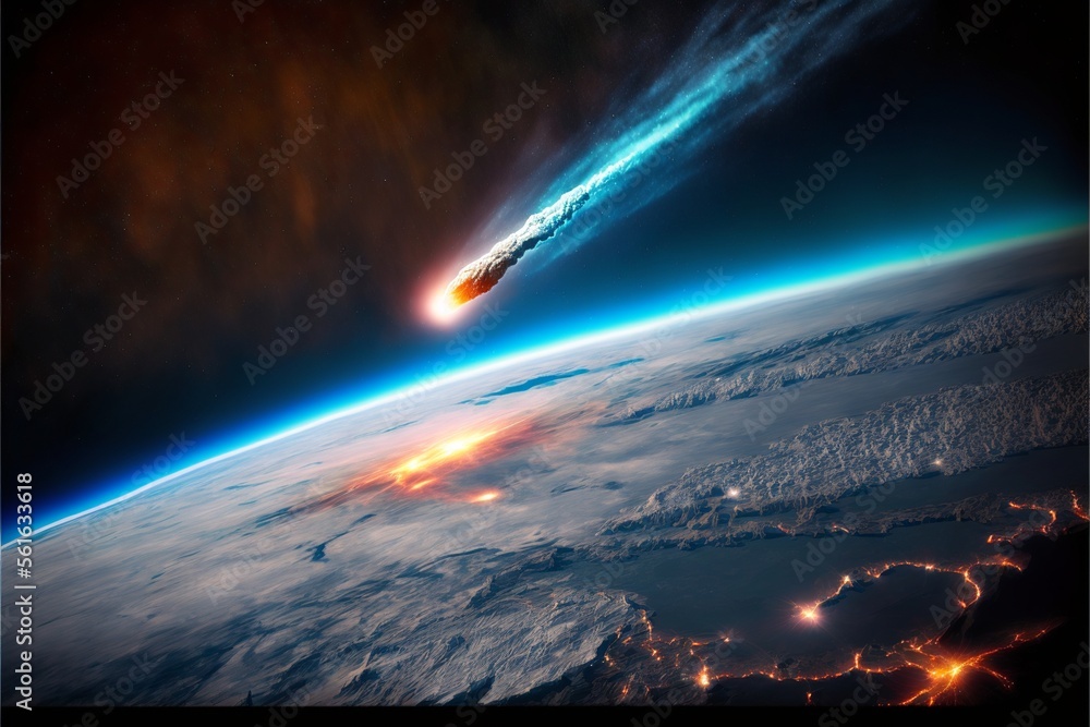 Comet passing close to Earth, seen from space. AI digital illustration
