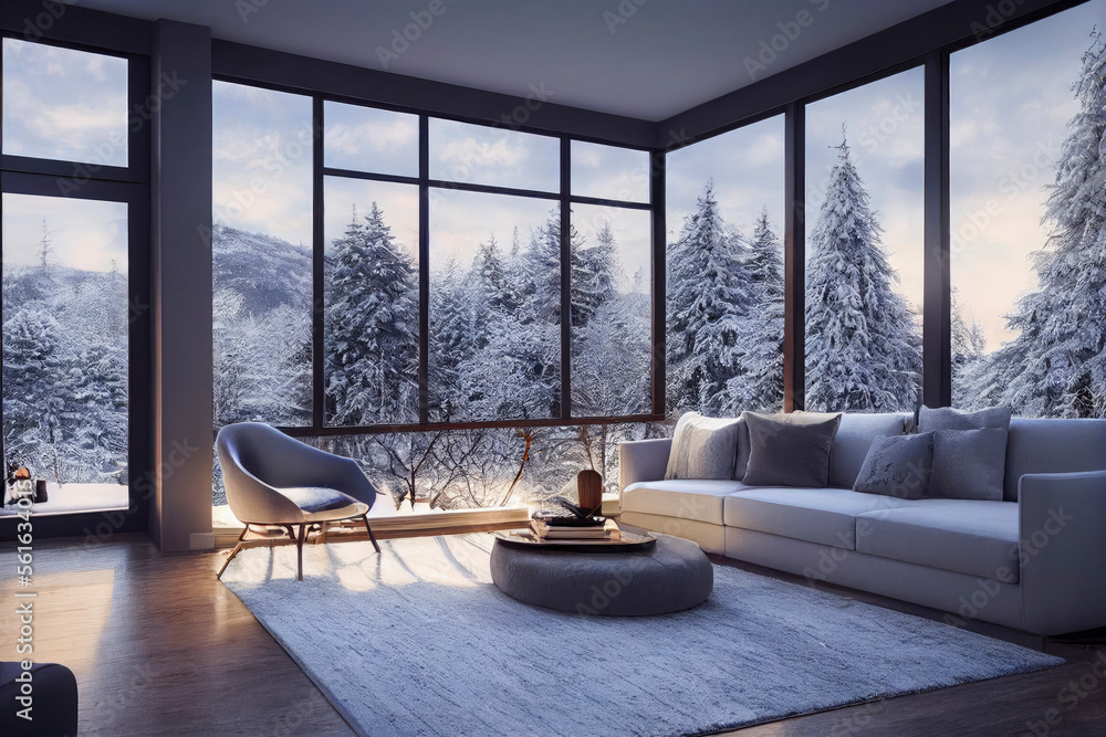 Luxury Icy Cool Modern Living Room Interior Made with Generative AI