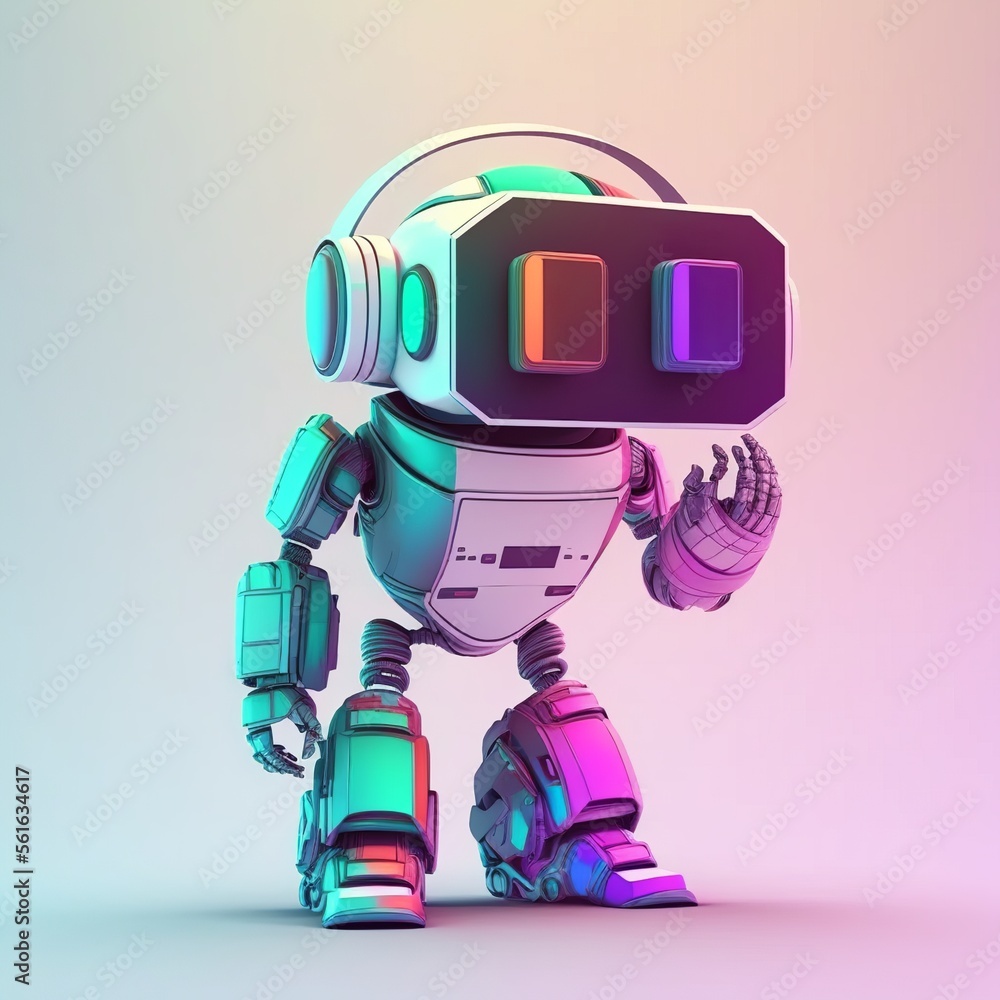 Robot with 3D eyeglass head, gradient minimalist style. AI digital illustration Robot with 3D eyeglass head, gradient minimalist style. AI digital illustration