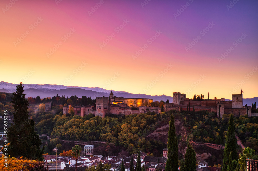 Alhambra Fortress Aerial View at Sunrise, Granada, Andalusia