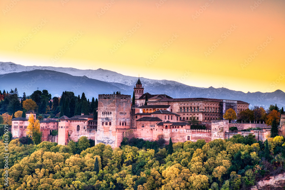 Alhambra Fortress Aerial View at Sunrise, Granada, Andalusia