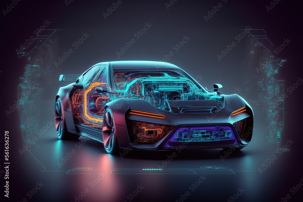 Electric machine. Futuristic automotive technology.  Intelligent car banner. AI
