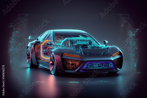 Electric machine. Futuristic automotive technology. Intelligent car banner. AI