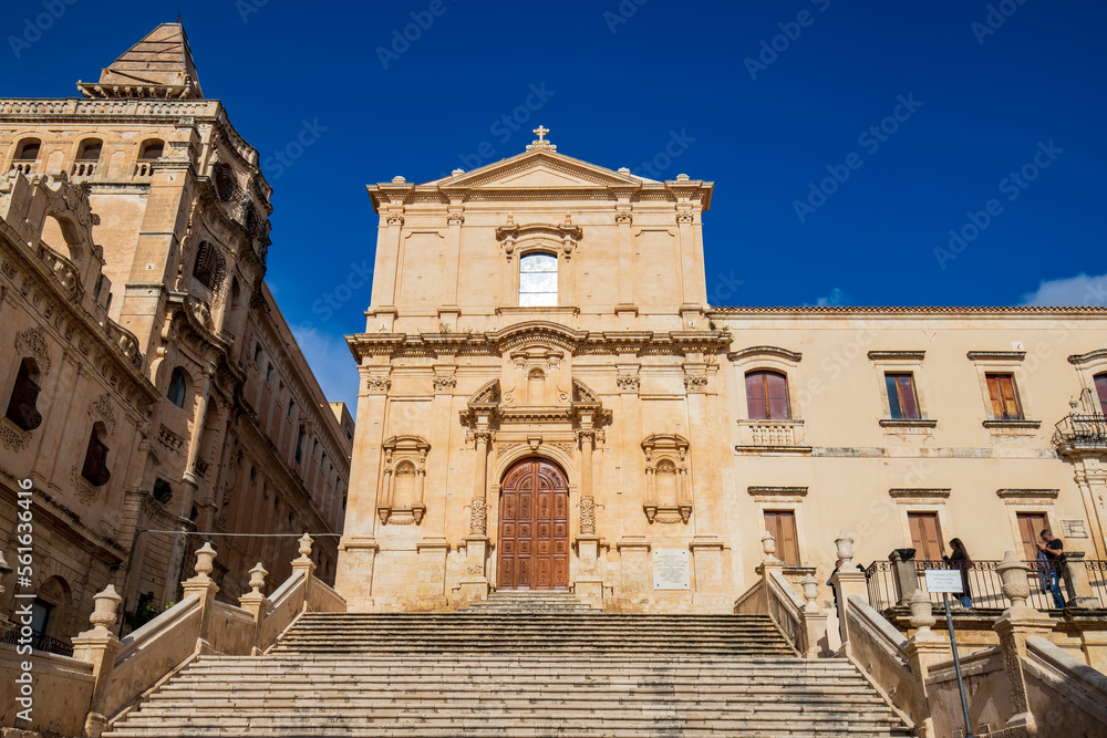 Church of Saint Francis of Assisi, iconic building in the historical center of Noto, picturesque town in Sicily, Italy