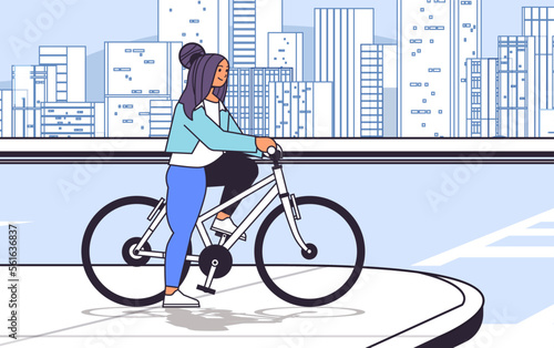 young woman cyclist waiting for green traffic light to cross road on crosswalk girl riding bicycle healthy lifestyle