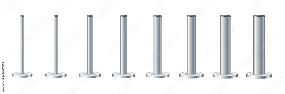 Metal poles with different diameters. metal columns. Steel pipes. Template design for urban advertising banners. Metal poles with different diameters. metal columns. Steel pipes. Template design for urban advertising banners.