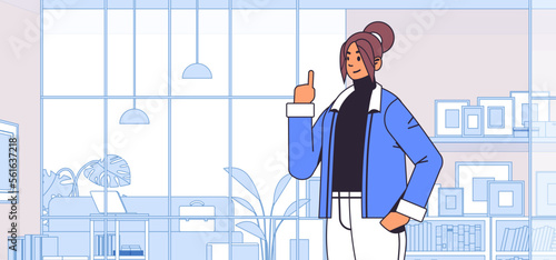 usiness woman pointing finger up young girl having new idea brainstorming creativity concept home office interior
