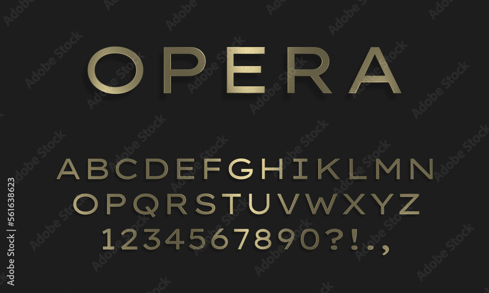 Elegant gold font font with capital letters and numbers, minimalistic glamour style alphabet, abstract modern uppercase typography for poster, banner, movie etc.