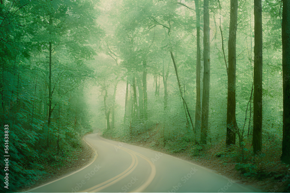 Fototapeta premium a road with trees and in the background 