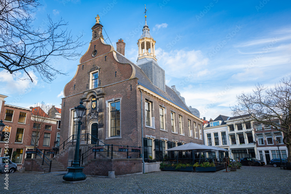 Naklejka premium Picturesque old city hall on the town square in Schiedam, The Netherlands
