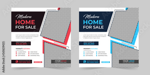 Modern Real estate house sale and home rent advertising square Social media post and promotion ads discount banner vector template design.