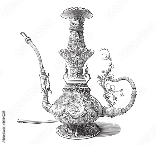 Vintage beautiful hookah hand drawn sketch Vector illustration