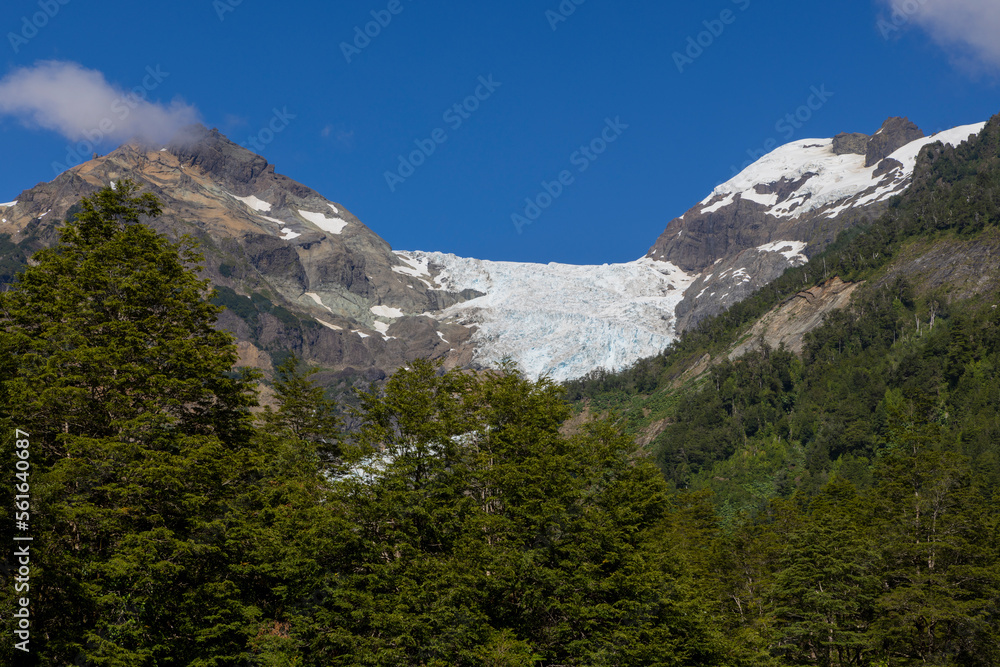 Picturesque view while hiking to the Glaciar Ventisquero Yelcho in Patagonia, Chile 