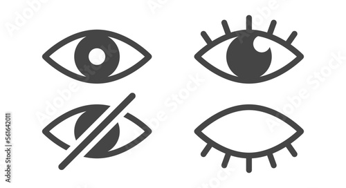 Open eye, closed eye, a set of eye icons. Viewing is unavailable. A view or visibility symbol. Flat vector illustration isolated on white background.