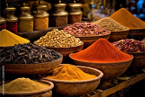 Spices from Eastern countries at the local market. AI
