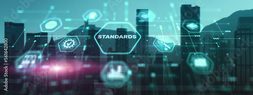 Standard iso standardisation certification business technology concept. Quality control Assurance
