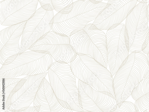 Seamless floral abstract background with  leaves drawn by thin lines. White  background with grey leaves, monochrome.Vector floral  pattern