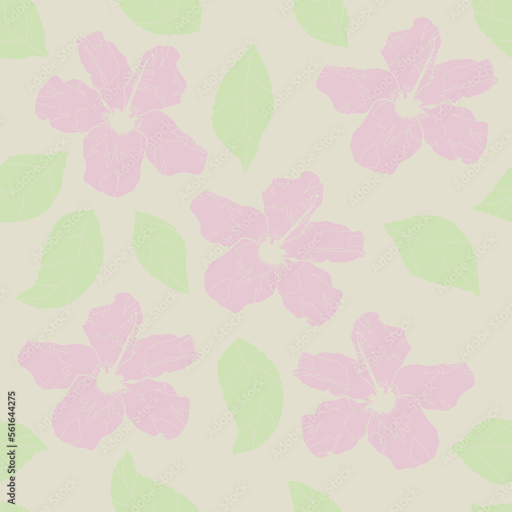 Pink hibiscus flowers, delicate pastel pattern
