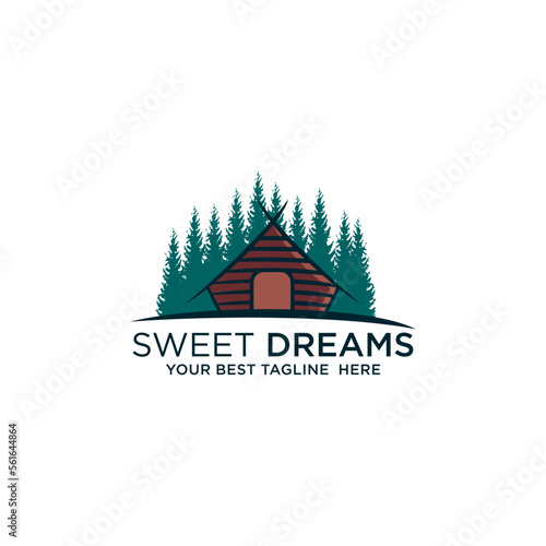 Fotografía Cabin and nature Logo design template Vector illustration