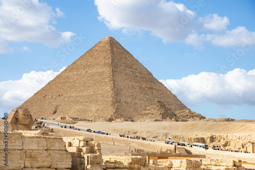 The Great Sphinx and The Great Pyramid of Giza - the biggest Egyptian pyramid and the tomb of Fourth Dynasty pharaoh Khufu.