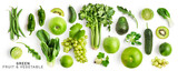 Green fruits and vegetable mix creative layout.