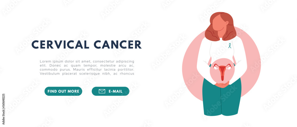 Woman health. Cervical cancer. Gynecology problems.Flat vector isolated illustration Woman health. Cervical cancer. Gynecology problems.Flat vector isolated illustration