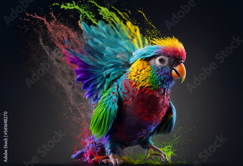 Marvelous abstract color paint splash parrot, Generative ai. © hutangach