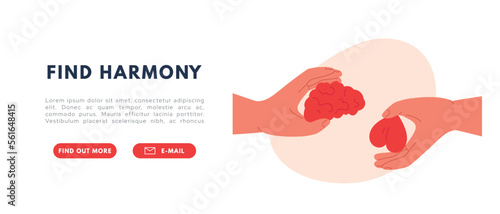 Brain and heart harmony. Mind balans with love. Psychiatry concept. Vector isolated illustration
