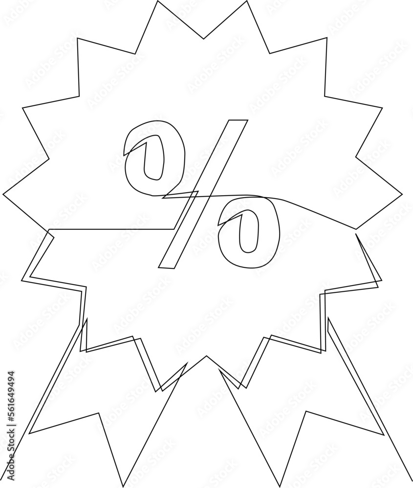 The discount label has drawn by one continuous line. Minimalist business concept, simple continuous line, simple line, vector illustration. The discount label has drawn by one continuous line. Minimalist business concept, simple continuous line, simple line, vector illustration.
