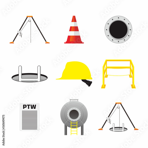 Confined space work icon, sign and symbol for industrial, construction and manufacture work safety.