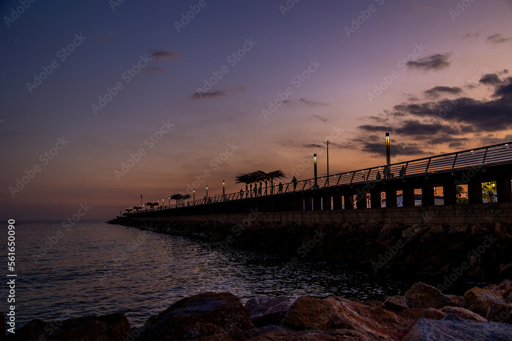 l sunset landscape of alicante spain with pier