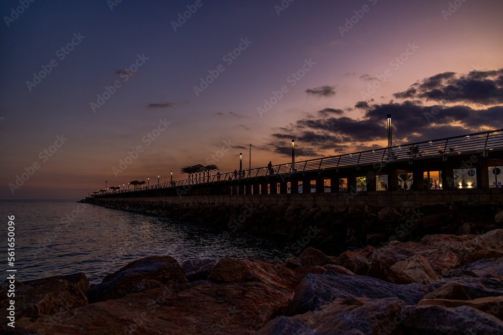 l sunset landscape of alicante spain with pier