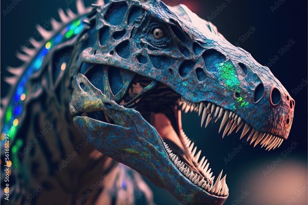 Menacing futuristic AI T-Rex Animal Robot, glowing elements, scary ...