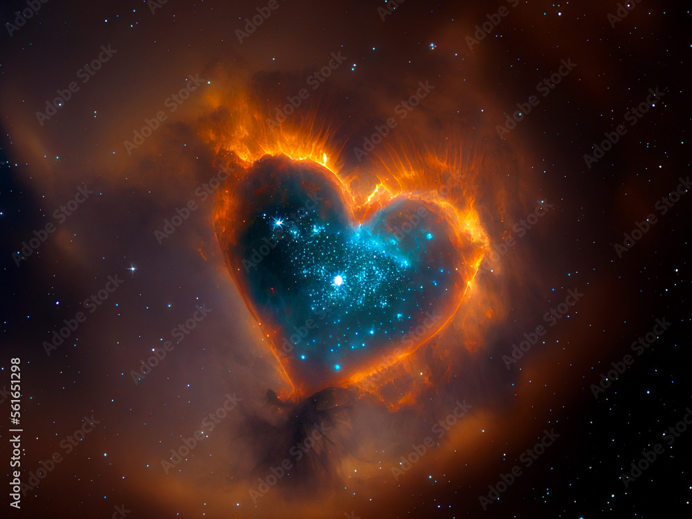 Heart shaped nebula. Heart galaxy. Astrological symbol of love Stock  Illustration