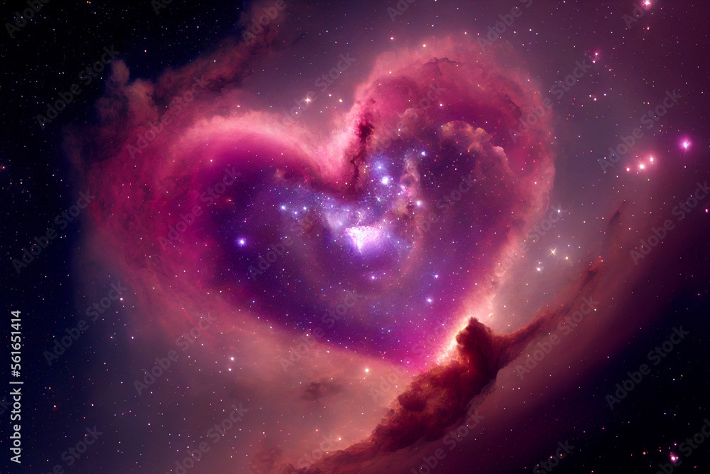 Heart shaped nebula. Heart galaxy. Astrological symbol of love - obrazy, fototapety, plakaty 