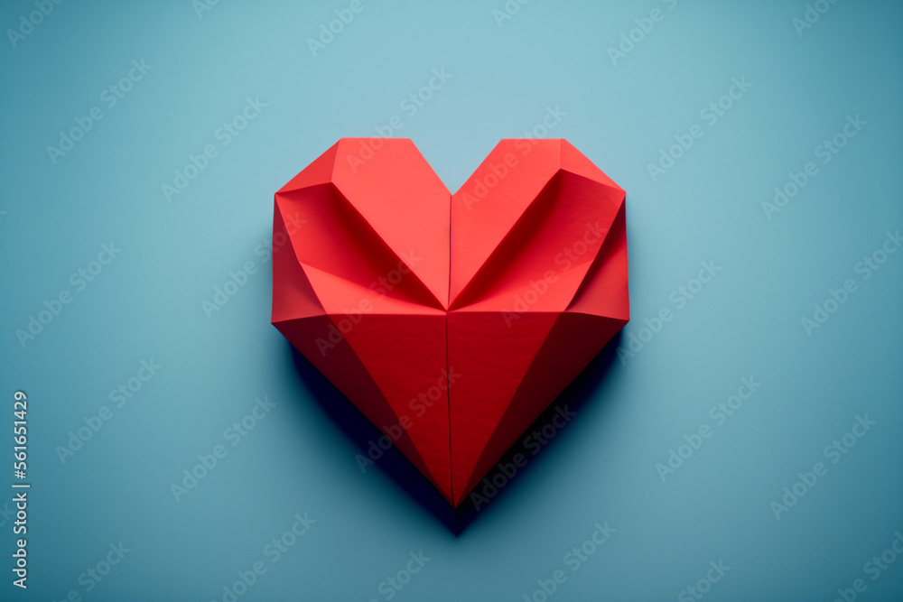 Heart. Love background. Red paper origami heart on blue background. Valentine card Heart. Love background. Red paper origami heart on blue background. Valentine card